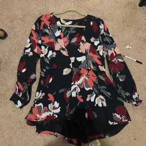 Olivaceous Long Sleeve Floral Romper